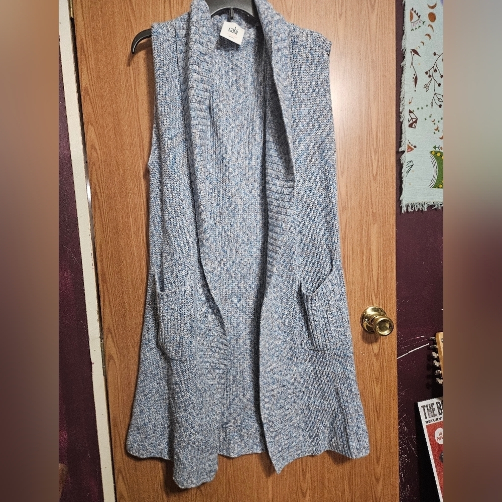 Cabi Women's Blue Napa Vest Duster Tight Knit Cardigan With Pockets!